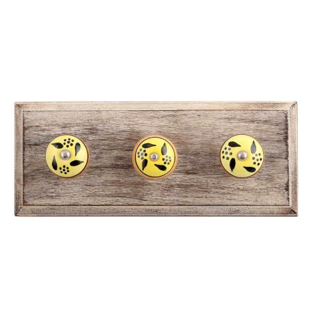 Black Leaf Ceramic Wooden Hooks